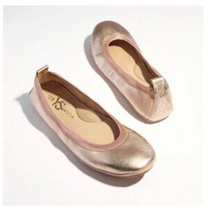 Yosi Samra Samara Foldable Ballet Flat in Rose Gold Leather NIB Size 6